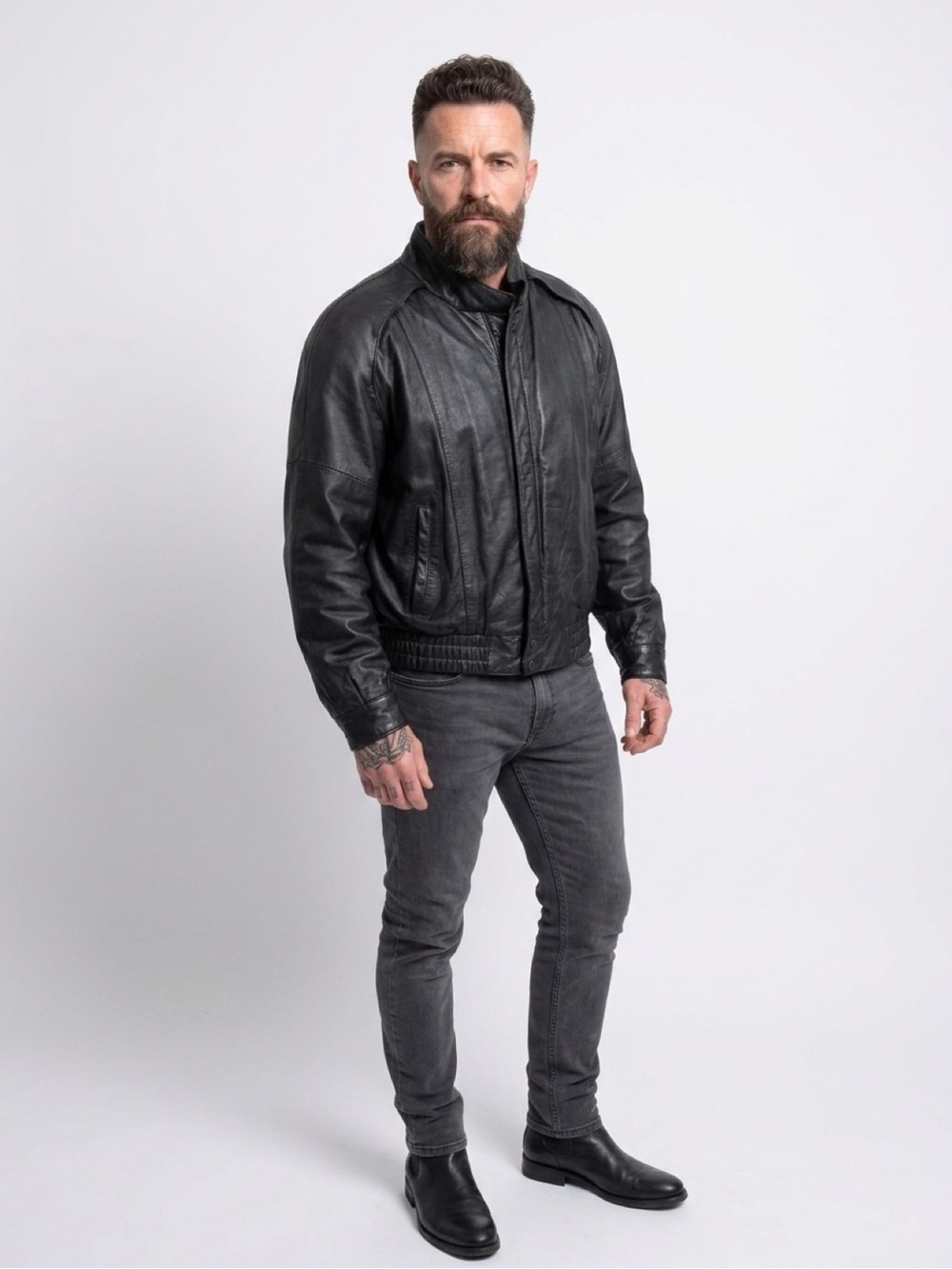 Delta Black Leather Bomber Jacket for Men